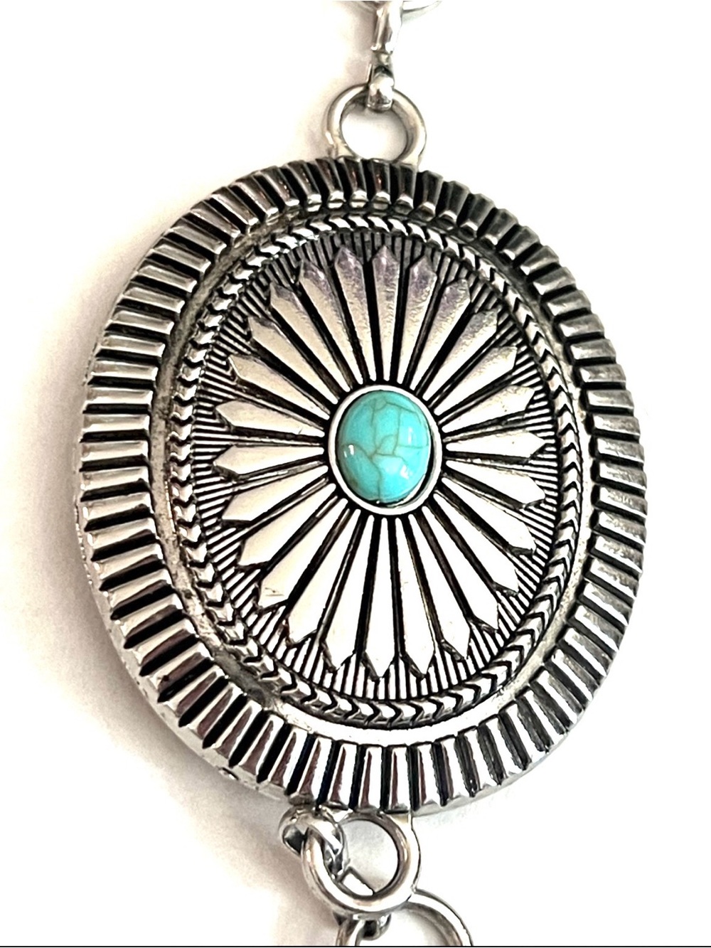 Concho Belt Silvertone with Turquoise Cabachons - Picture 5 of 9